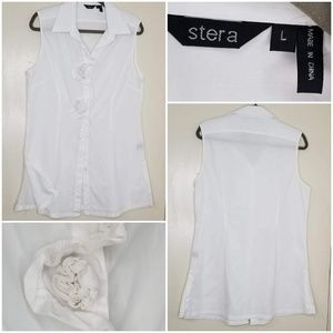 Stera Crisp White Collared Button Up Tunic Size L